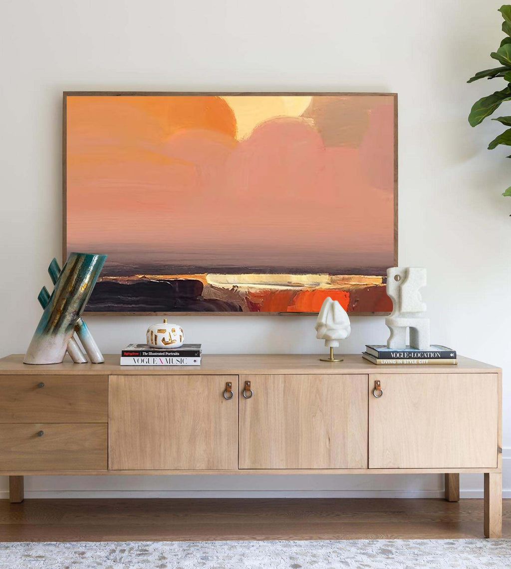 Serene Coastal Sunset Oil Painting Soft Pastel