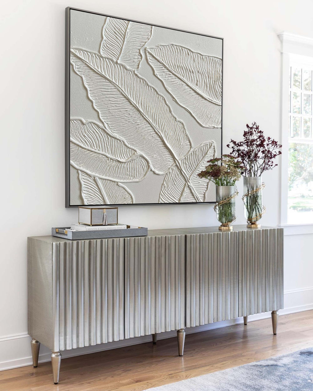 Plaster Art White 3D Leaf Texture Painting