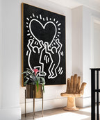 Keith Haring Style Black White Heart Figures Art
