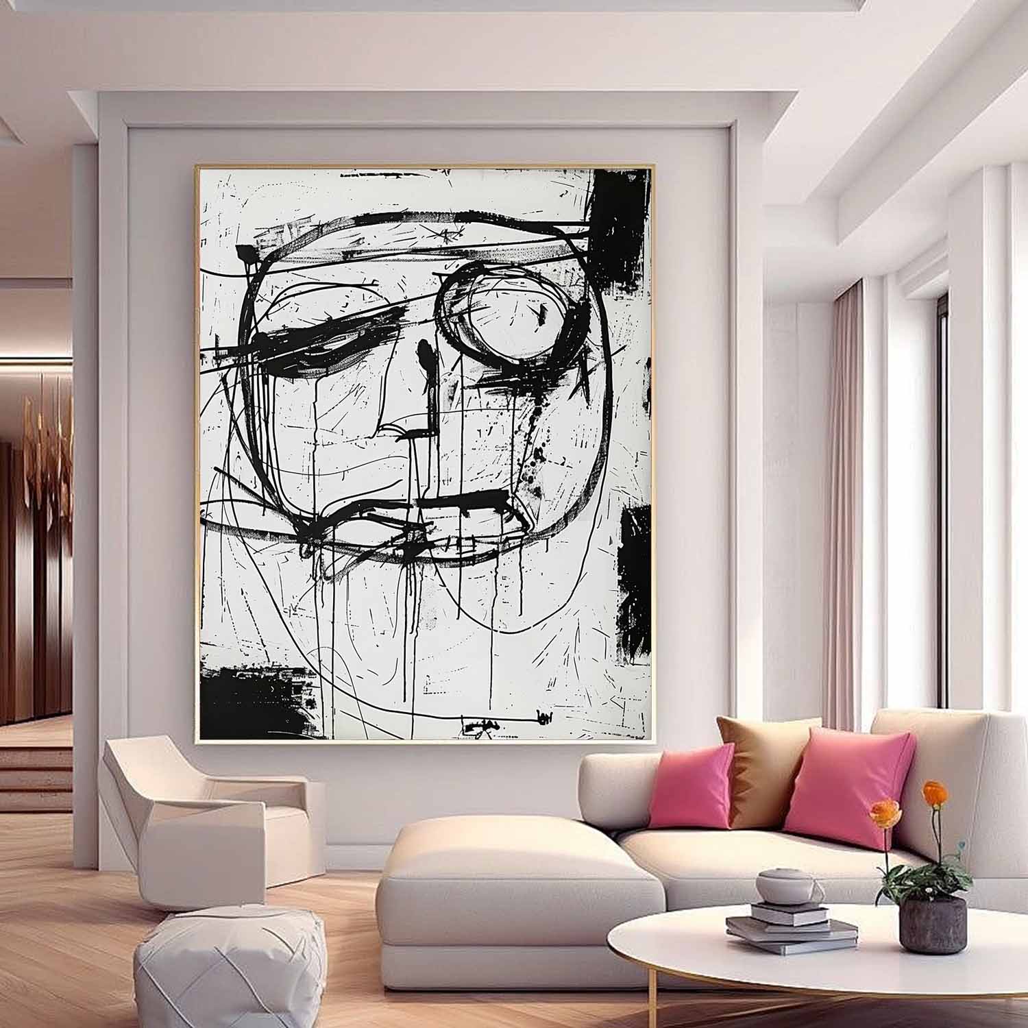 Abstract Expressionist Black White Portrait Painting