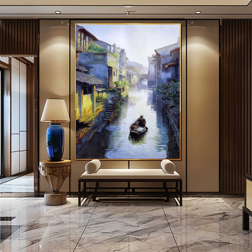 Morning Mist Jiangnan Water Town Oil Painting