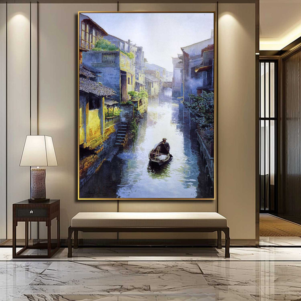 Morning Mist Jiangnan Water Town Oil Painting
