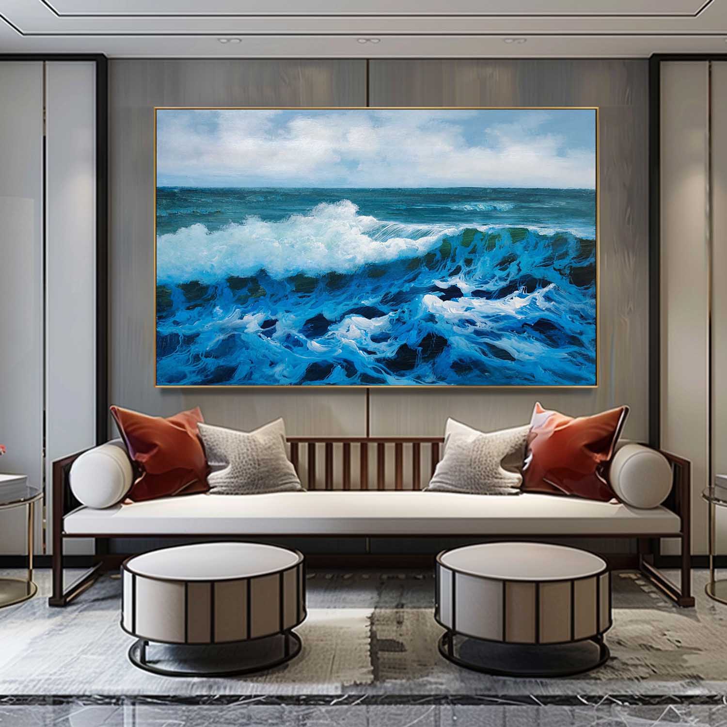 Hyperrealism Deep Blue Wave Texture Wall Art Coastal Decor