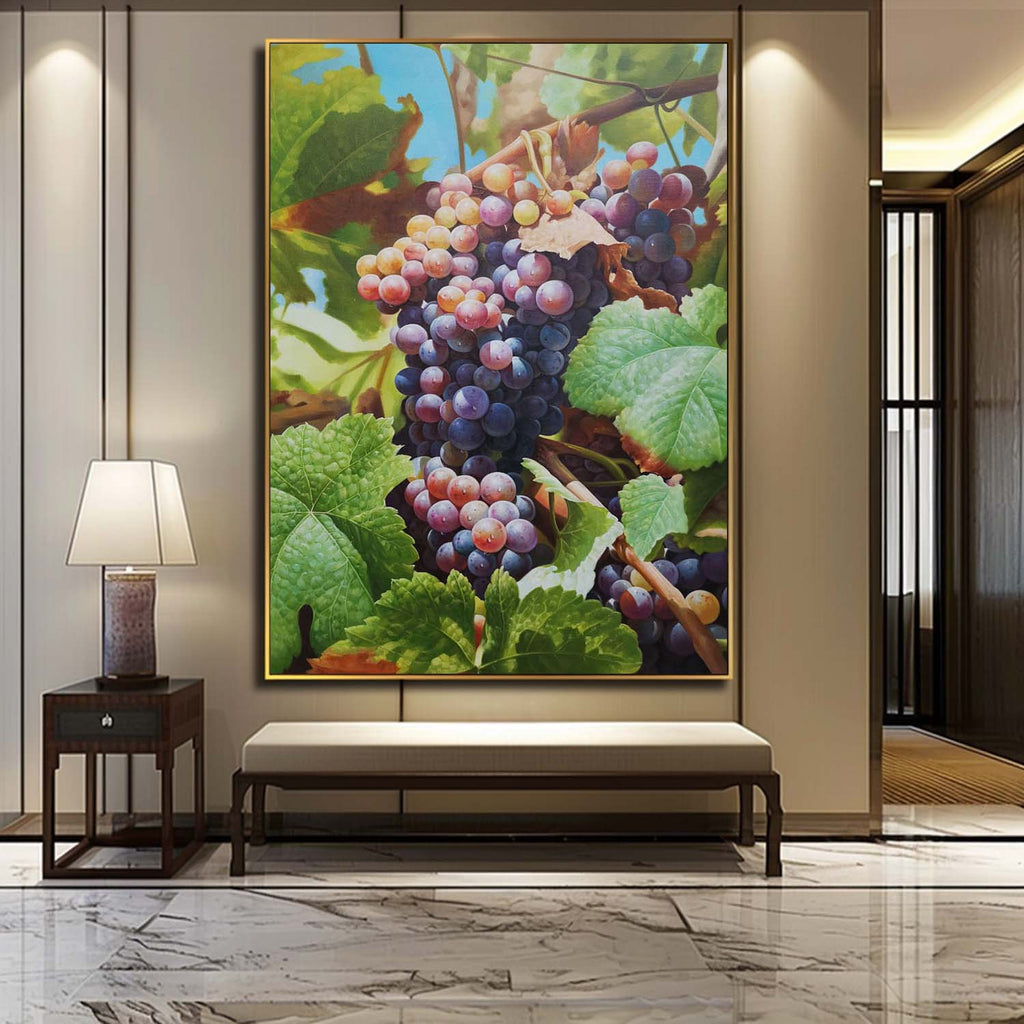 Vibrant Vineyard Grape Cluster Oil Painting