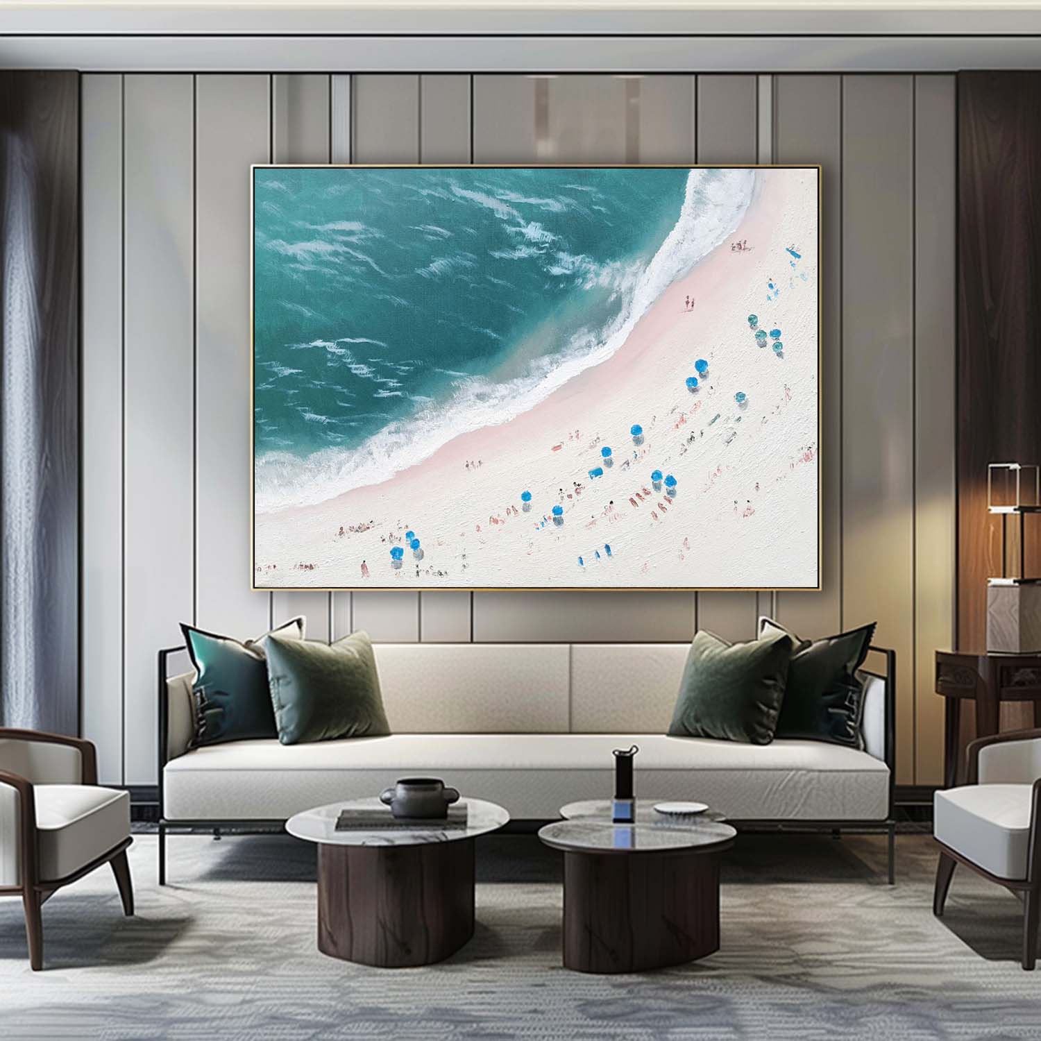 Beach Teal Ocean Wave Oil Painting