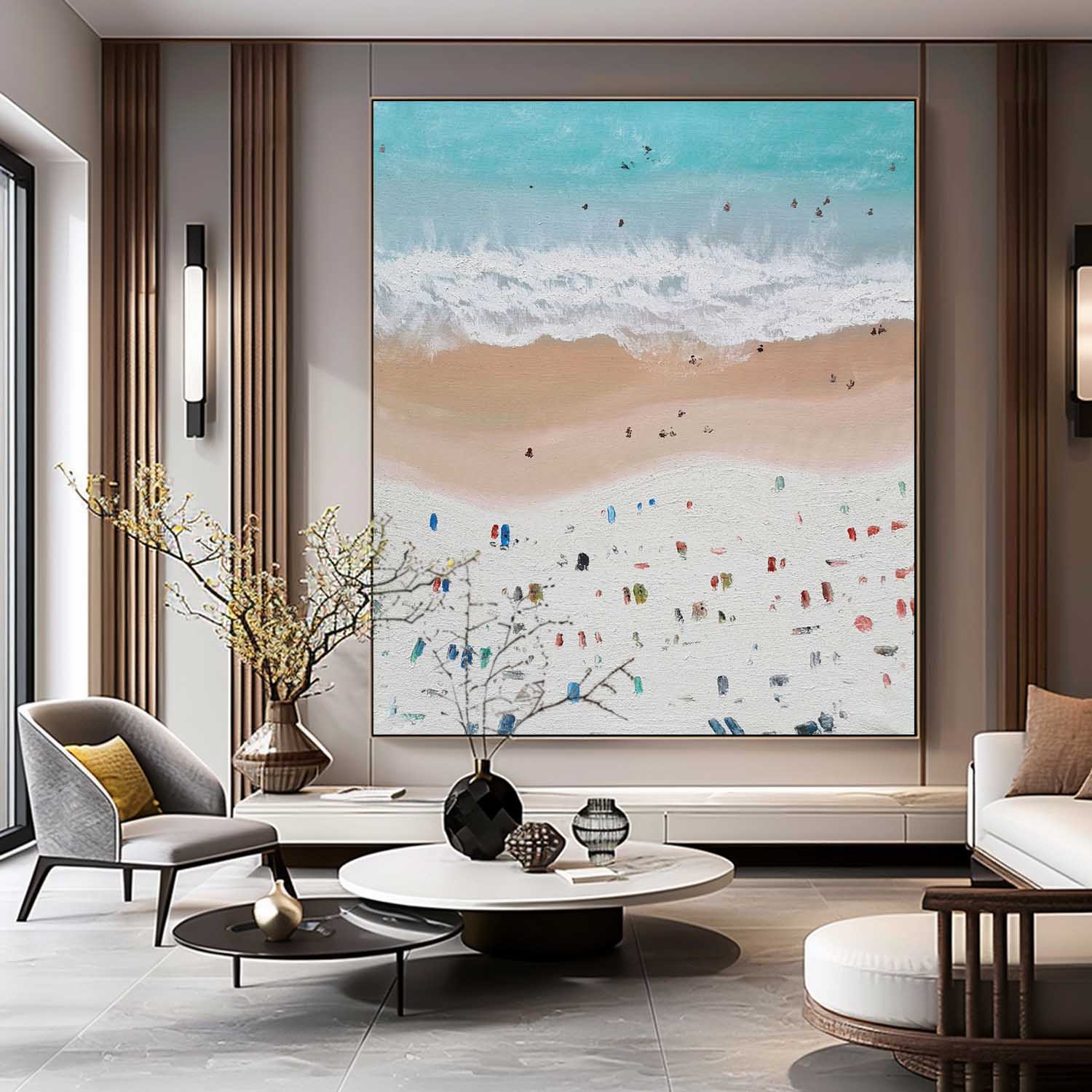 Aerial Summer Beach Impasto Painting