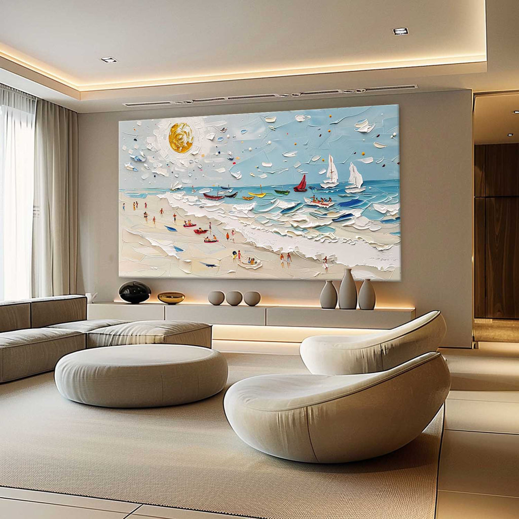 Textured Coastal Beach Scene Oil Painting