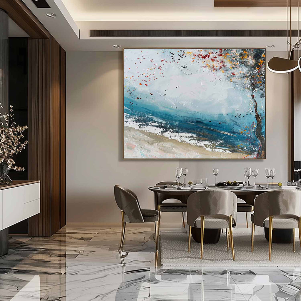 Abstract Coastal Autumn Tree Oil Painting