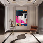 Pink & Black Drip Abstract Painting