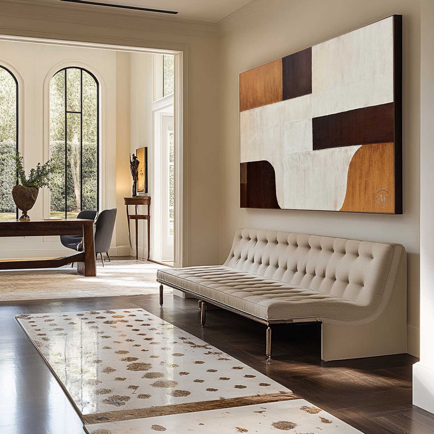 Neutral Tone Geometric Block Abstract Oil Painting