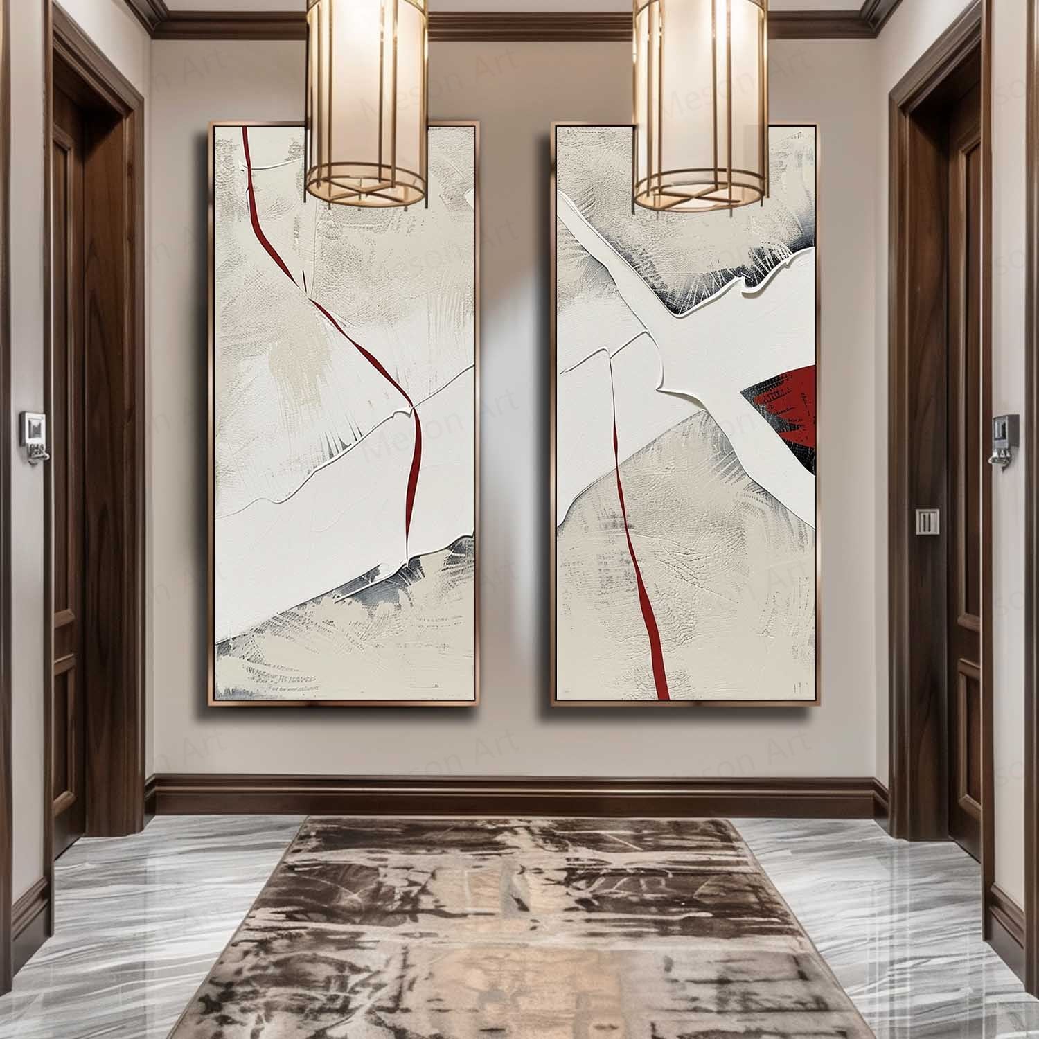 Textured Two-Piece Abstract Oil Painting Red