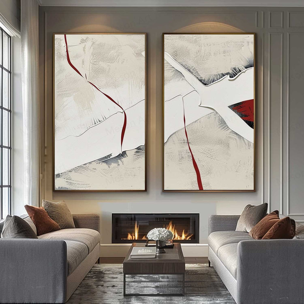 Textured Two-Piece Abstract Oil Painting Red