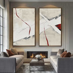 Textured Two-Piece Abstract Oil Painting Red