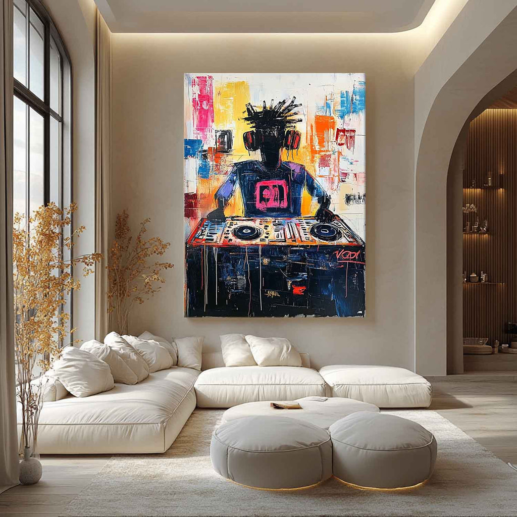 Vibrant DJ Turntable Urban Graffiti Abstract Painting