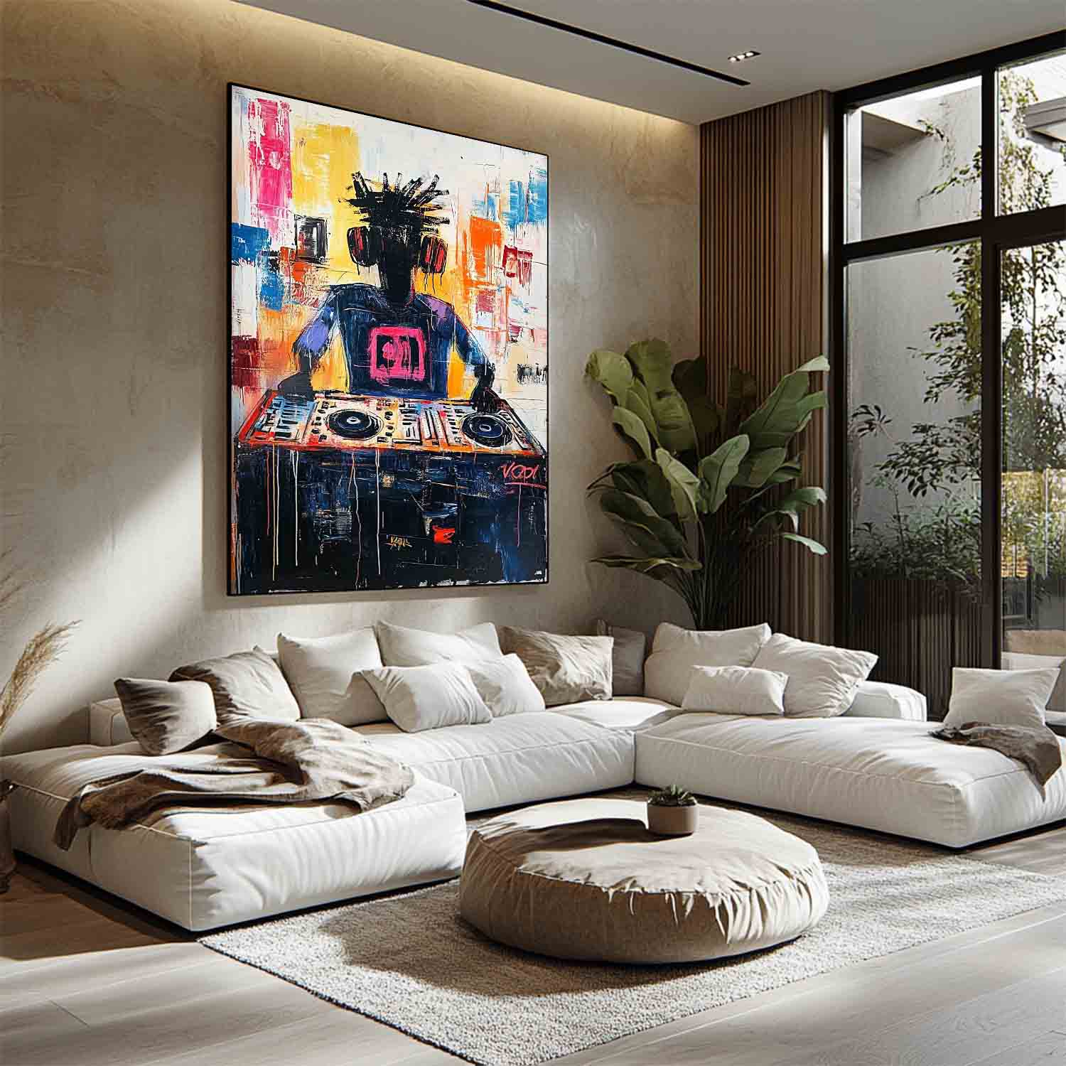 Vibrant DJ Turntable Urban Graffiti Abstract Painting