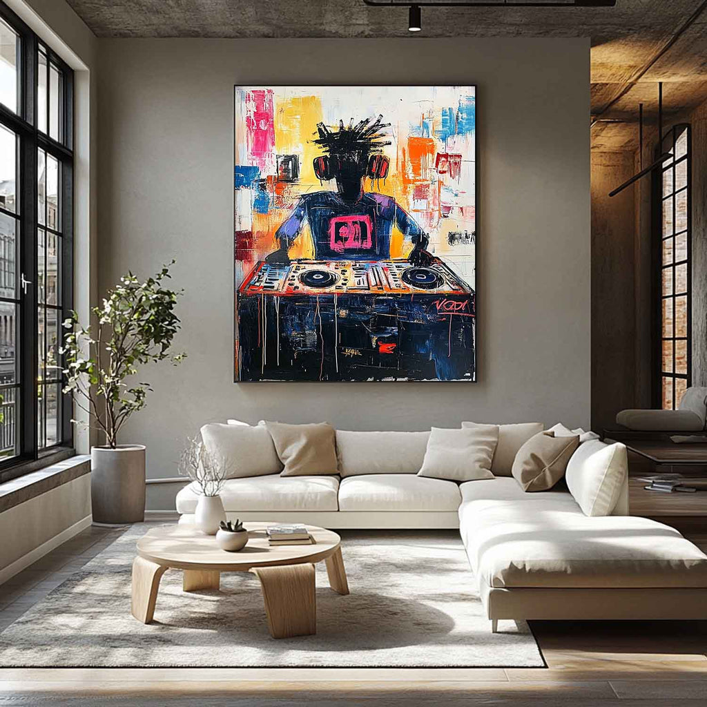 Vibrant DJ Turntable Urban Graffiti Abstract Painting