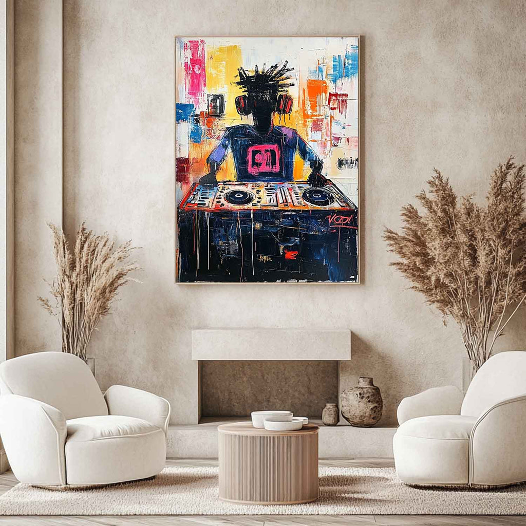 Vibrant DJ Turntable Urban Graffiti Abstract Painting