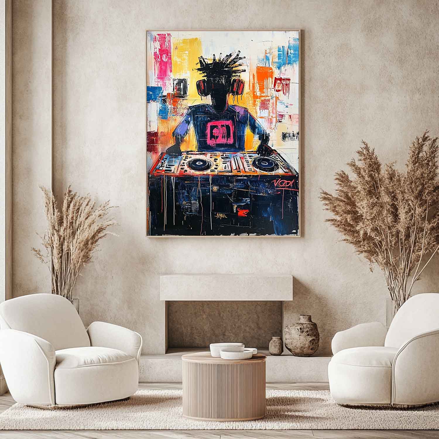 Vibrant DJ Turntable Urban Graffiti Abstract Painting