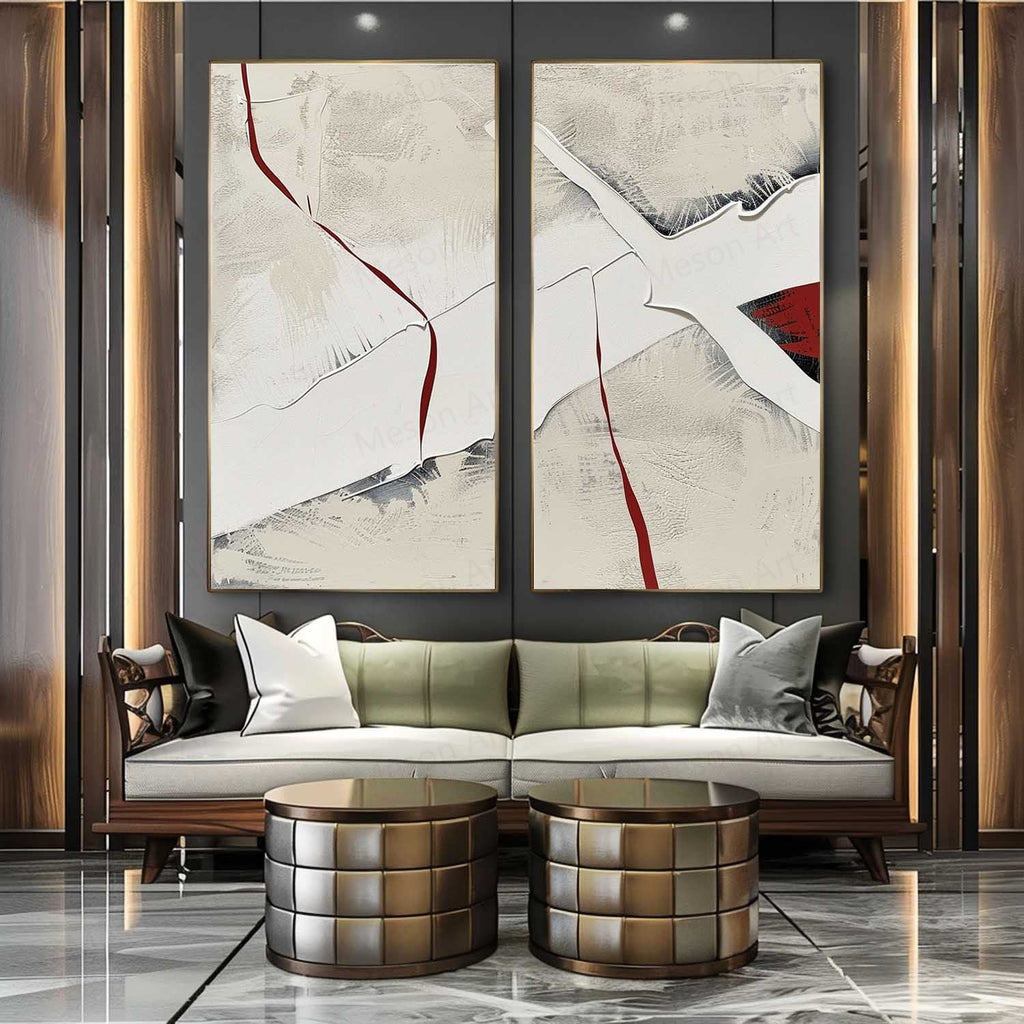 Textured Two-Piece Abstract Oil Painting Red