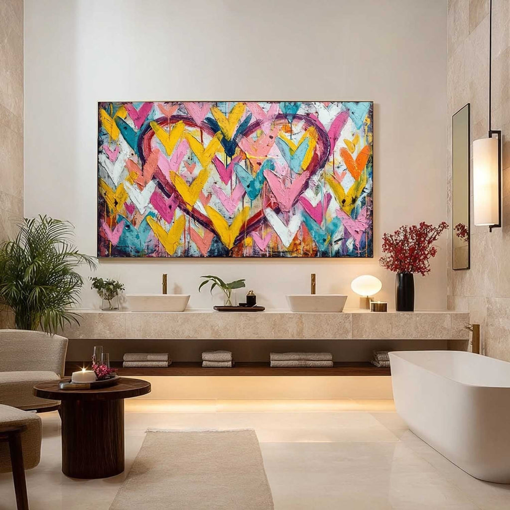 Double Chevron Heart Impasto Painting