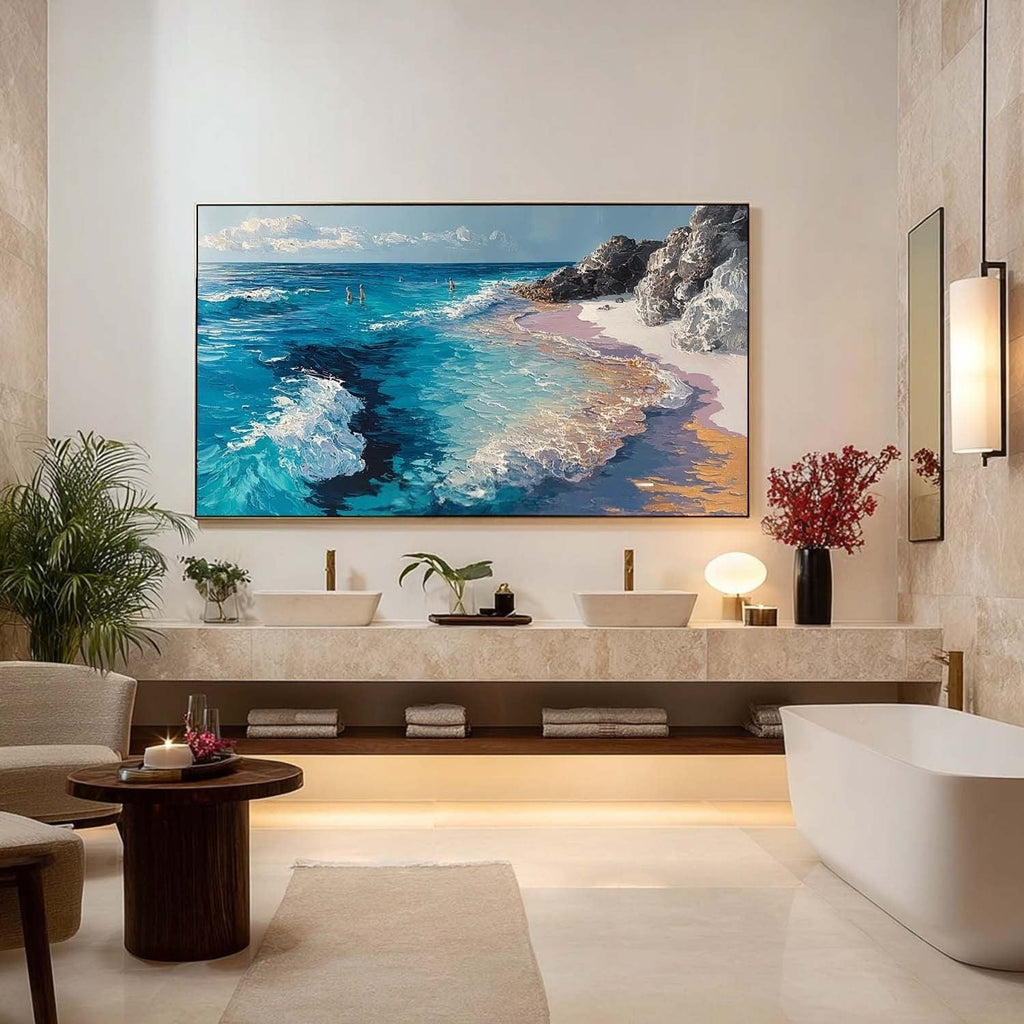 Coastal Beach Scene Impasto Painting