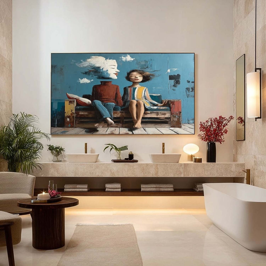 Surreal Couple Cloud Portrait Art Oil Painting