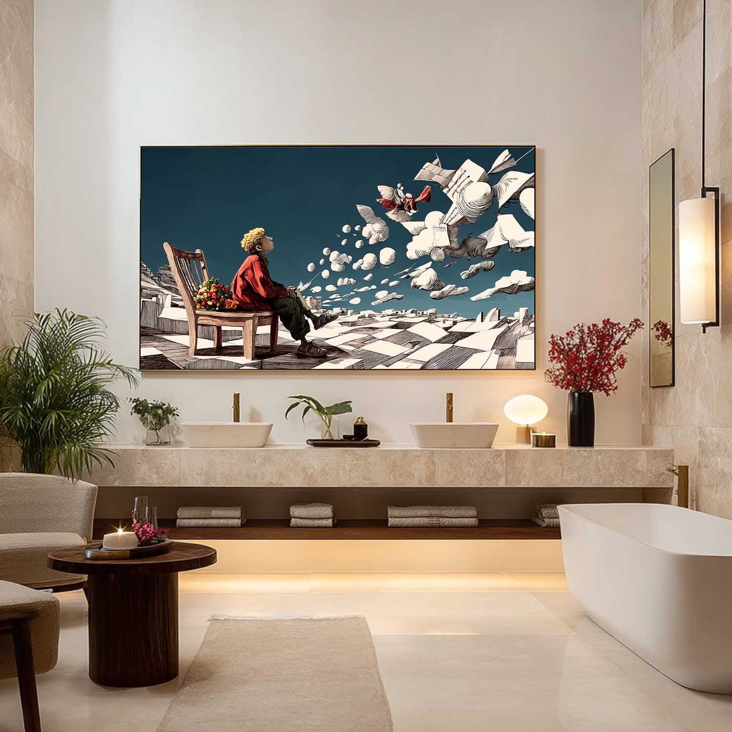 Surreal Boy Clouds Art Oil Painting