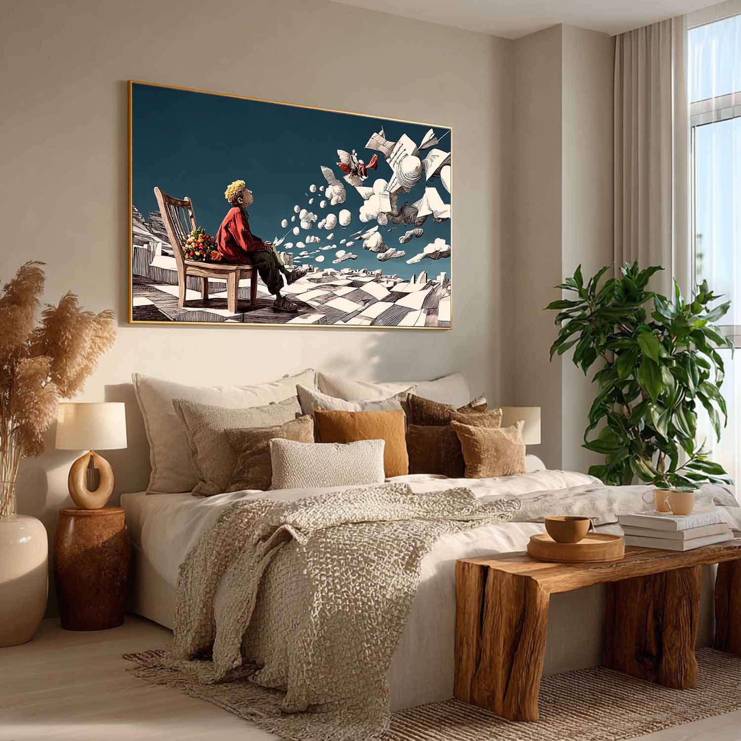 Surreal Boy Clouds Art Oil Painting