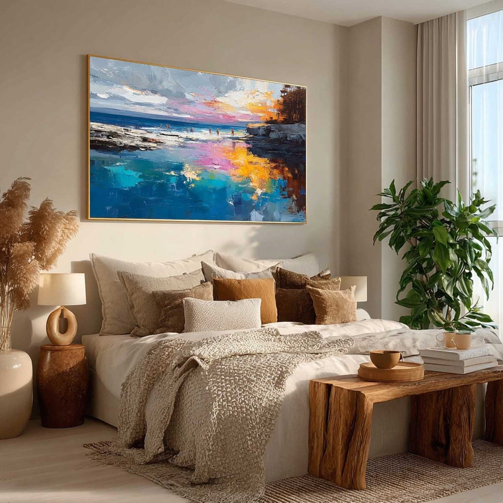 Vibrant Coastal Sunset Impasto Painting