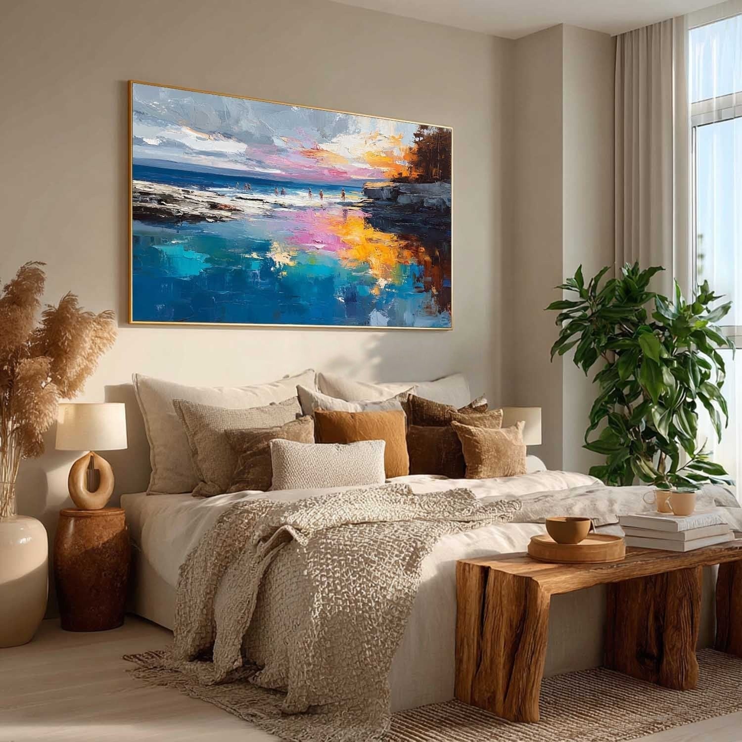 Vibrant Coastal Sunset Impasto Painting