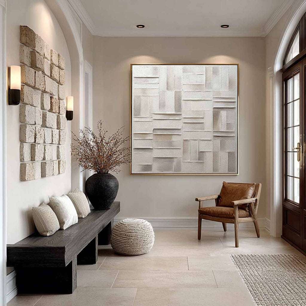 Wabi-Sabi Geometric Bas-Relief Painting