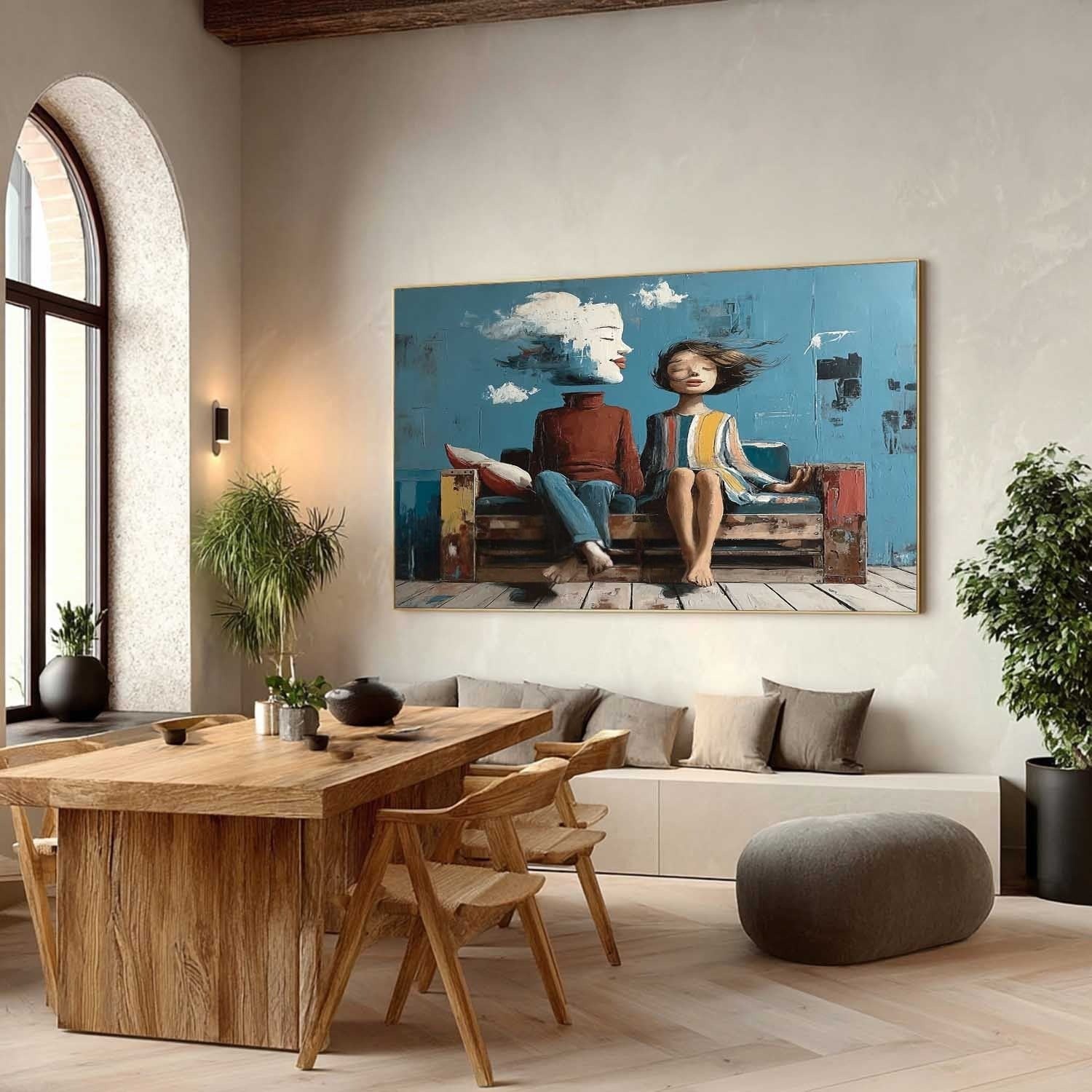 Surreal Couple Cloud Portrait Art Oil Painting