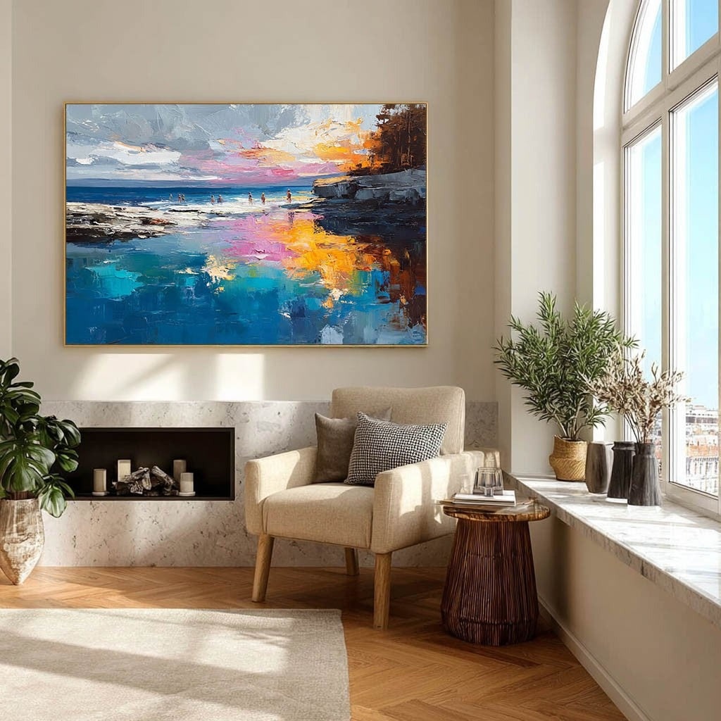 Vibrant Coastal Sunset Impasto Painting