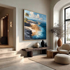 Tropical Cliffside Beach Impasto Painting