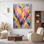 Vibrant Chevron Double Heart Impasto Painting