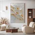 Wall Art Abstract Floral White Gold Palette