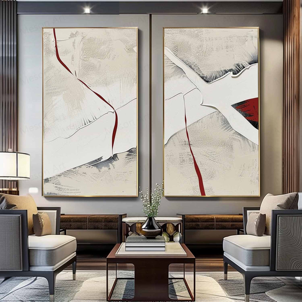 Textured Two-Piece Abstract Oil Painting Red