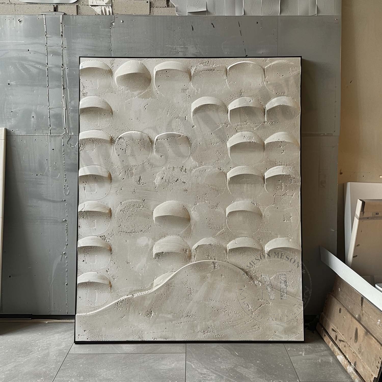 Concrete Texture Semi-Circular Relief Painting