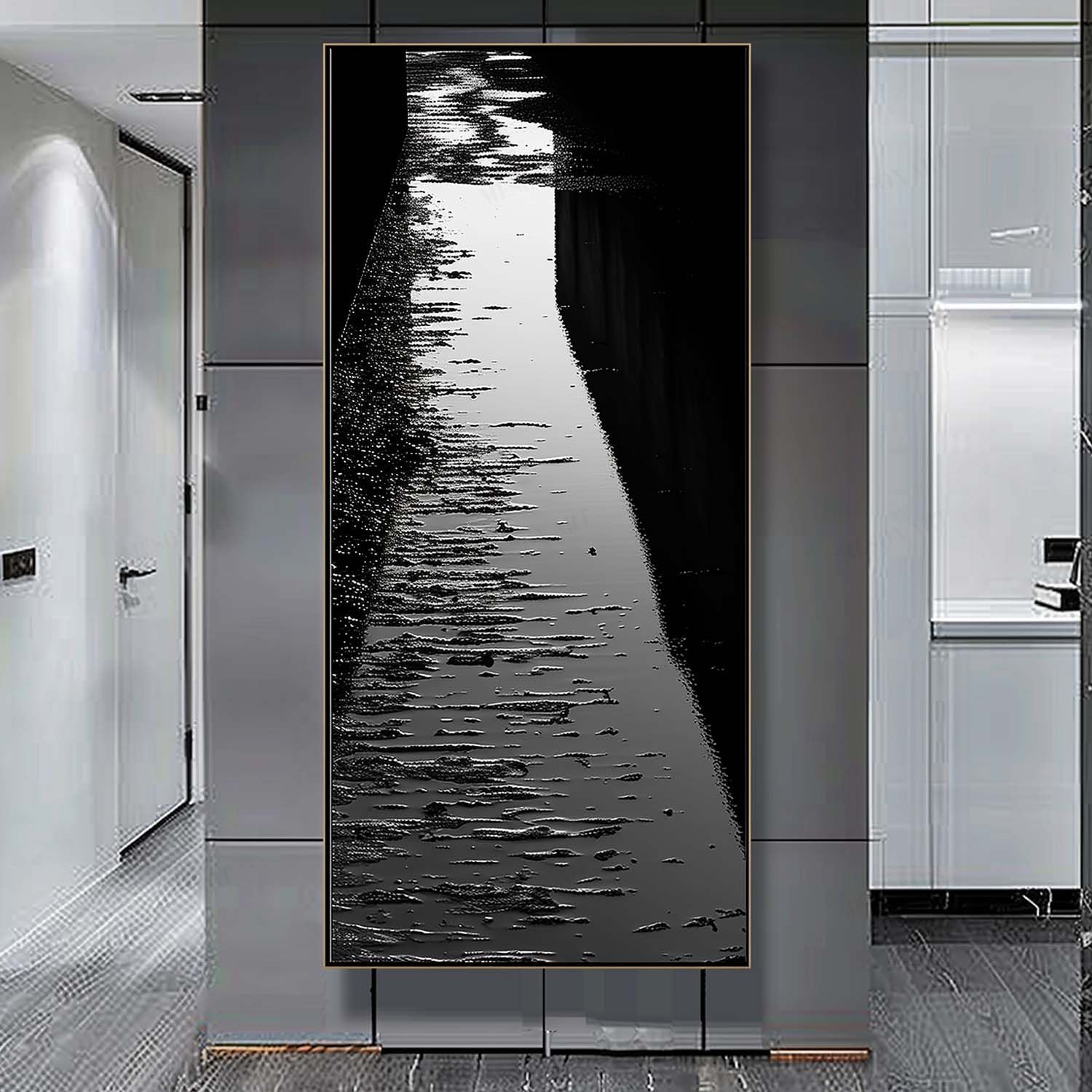 Monochrome Textured Reflective Landscape Oil Painting