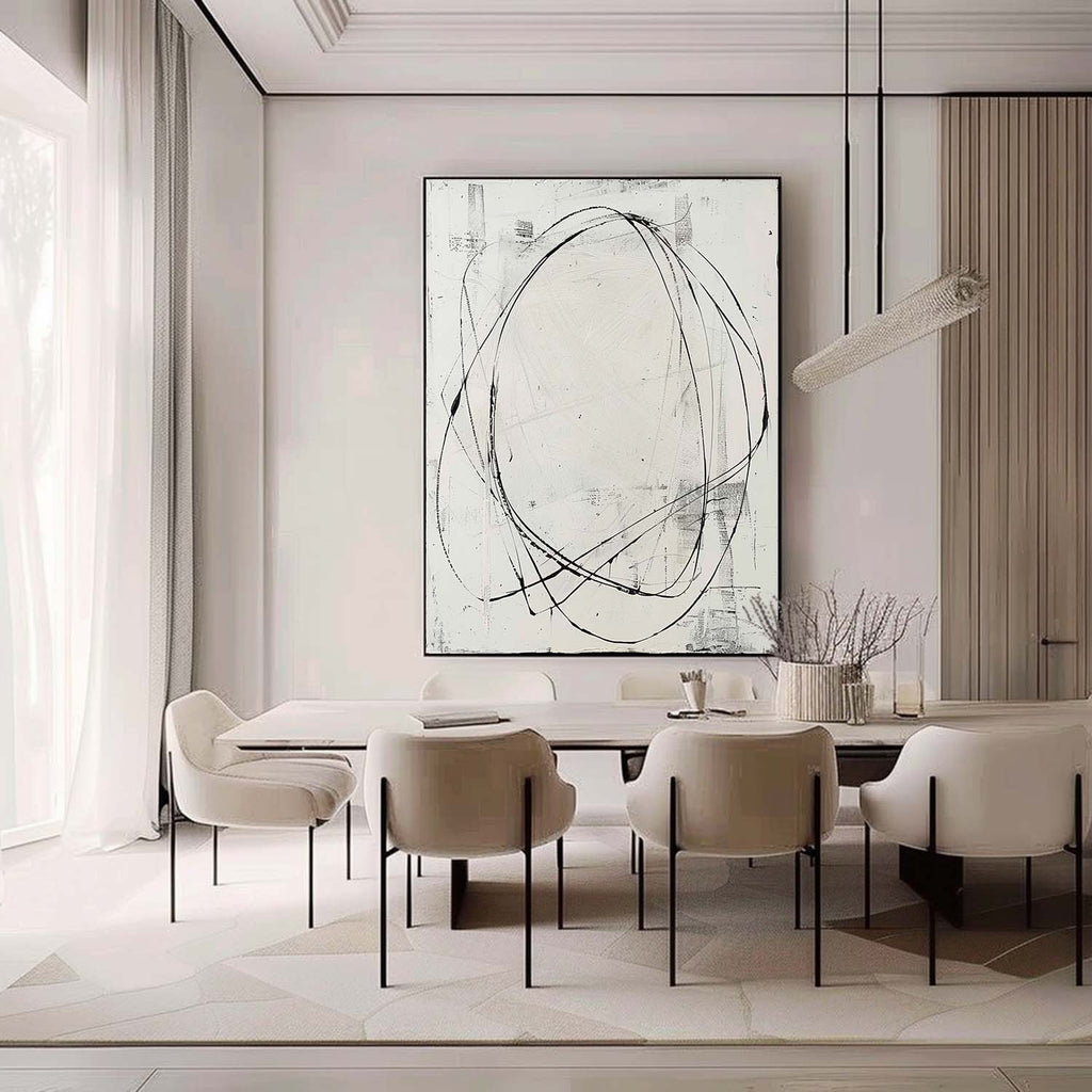 Black White Oval Painting Gestural Line