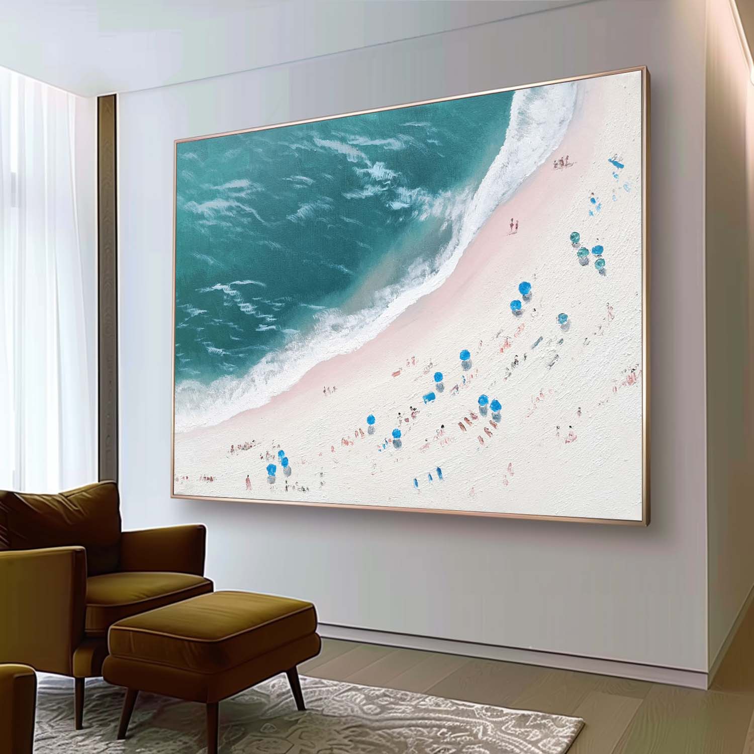 Beach Teal Ocean Wave Oil Painting