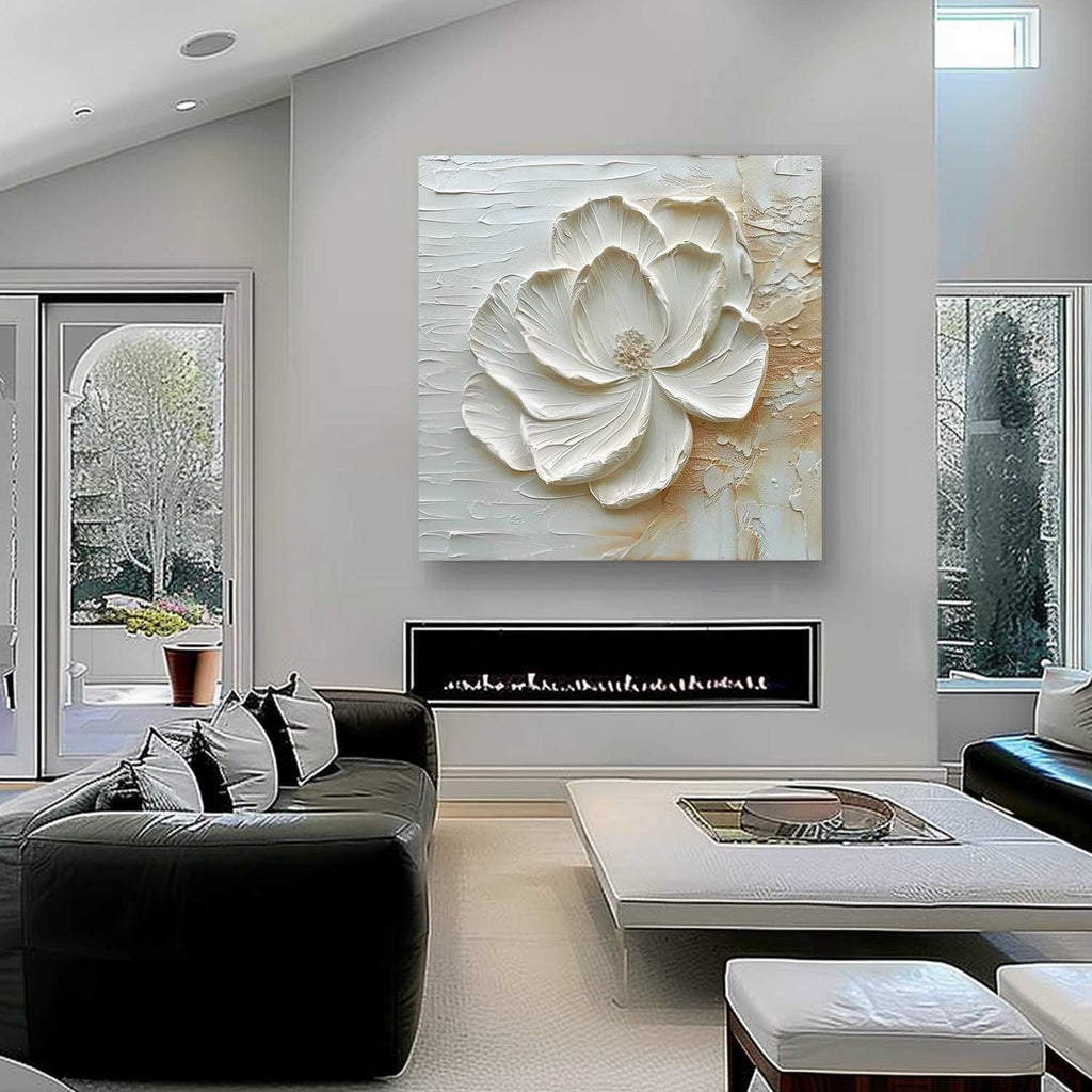 3D White Peony Impasto Painting