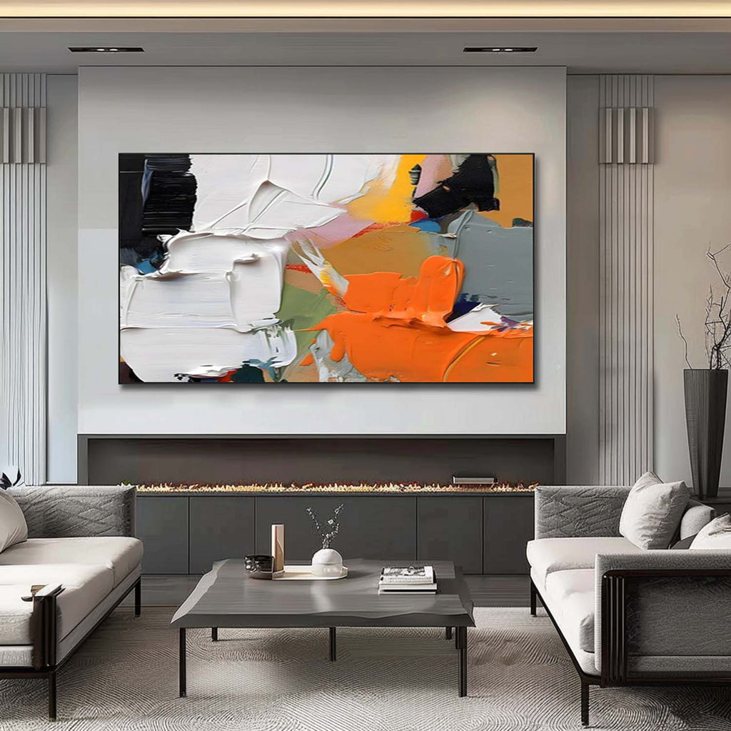Orange & White Impasto Abstract Painting