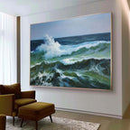 Hyperrealism Dynamic Ocean Wave Impasto Painting