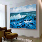 Hyperrealism Deep Blue Wave Texture Wall Art Coastal Decor