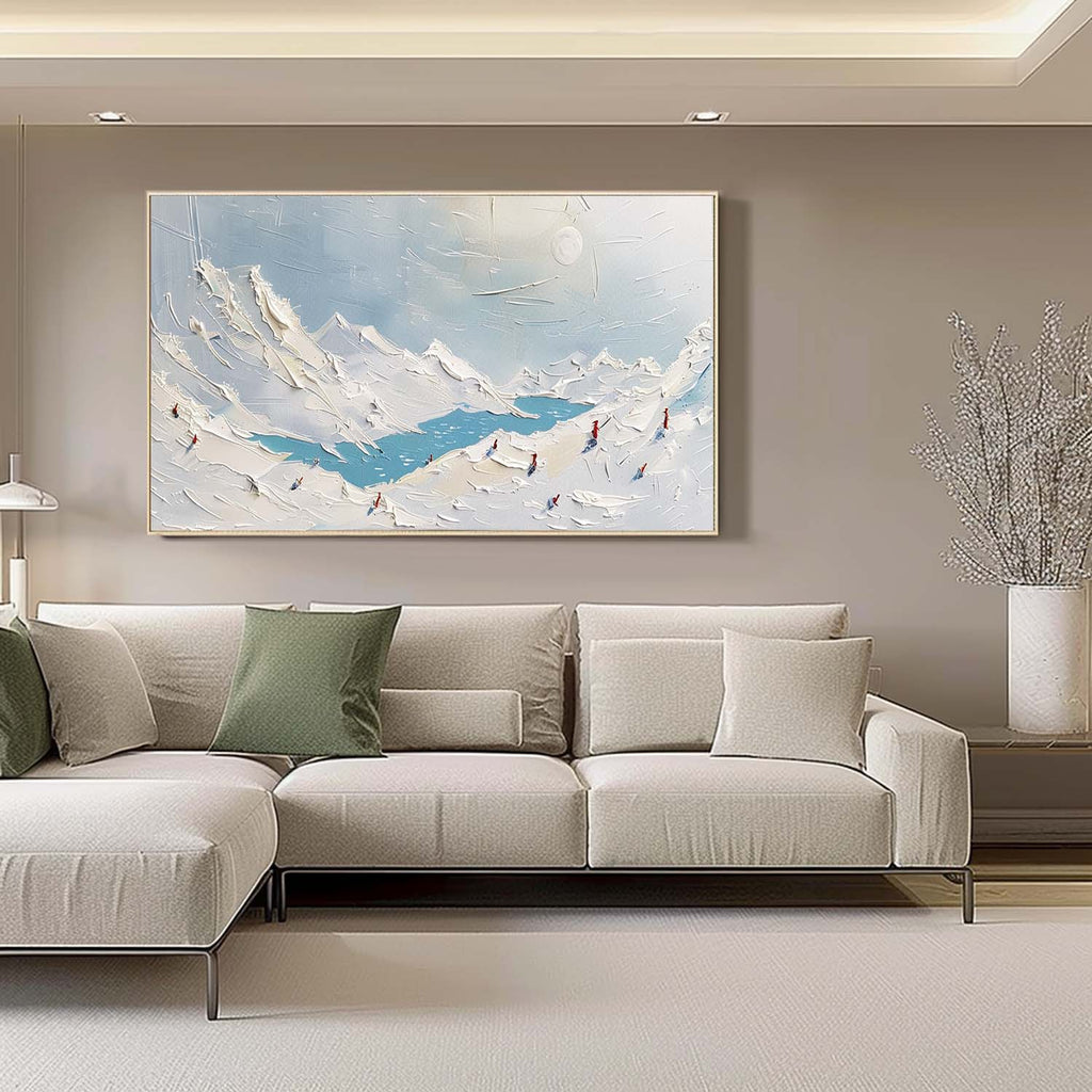 Textured Snowy Mountain Landscape Oil Painting