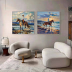 Dual Equestrian Coastal Diptych Vibrant Impasto