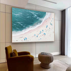 Beach Teal Ocean Wave Oil Painting