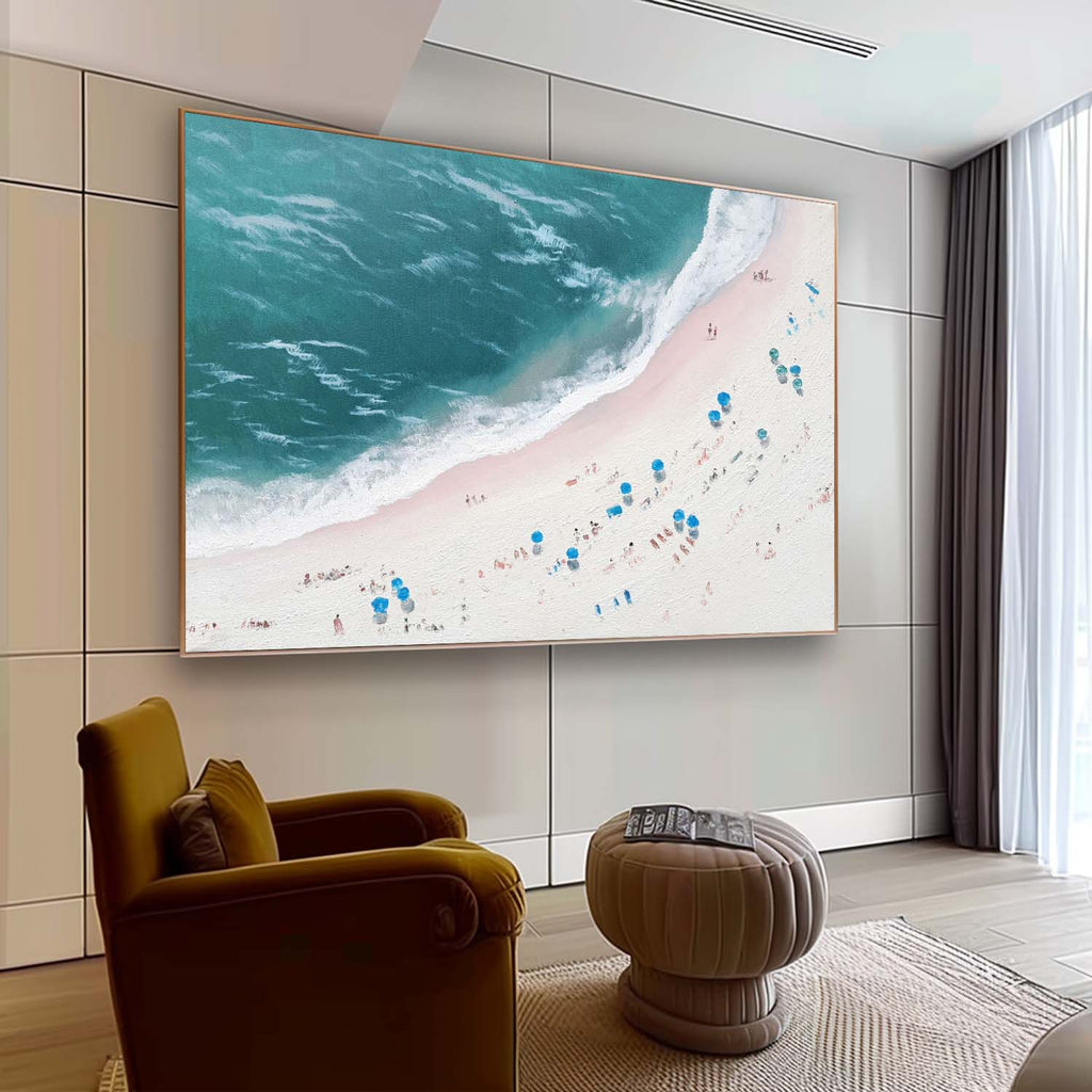 Beach Teal Ocean Wave Oil Painting