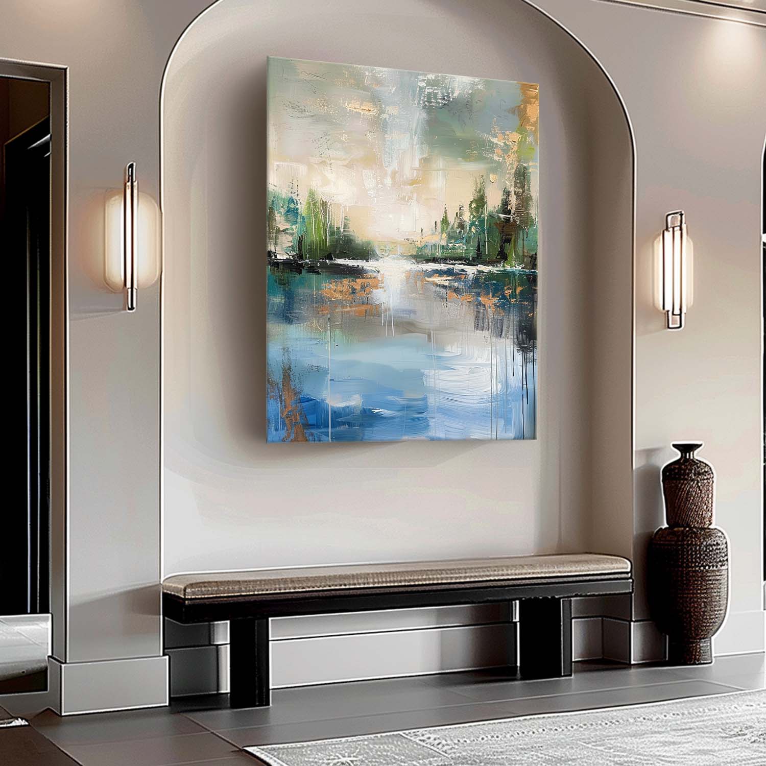 Abstract Lakeside Landscape Painting